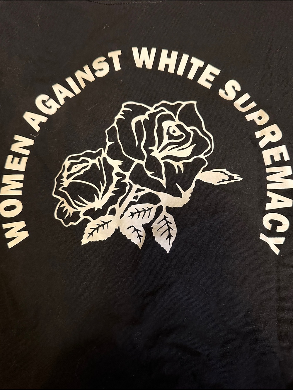 Fruit of the Loom Black Graphic Tee with White Rose and Statement